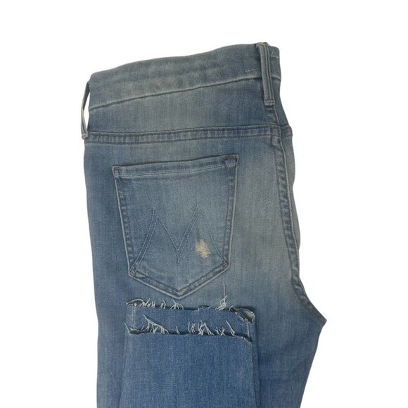 Mother The Looker Crop Jeans Size 29 In Shake Well Wash Blue Stretch Distressed - Picture 3 of 16